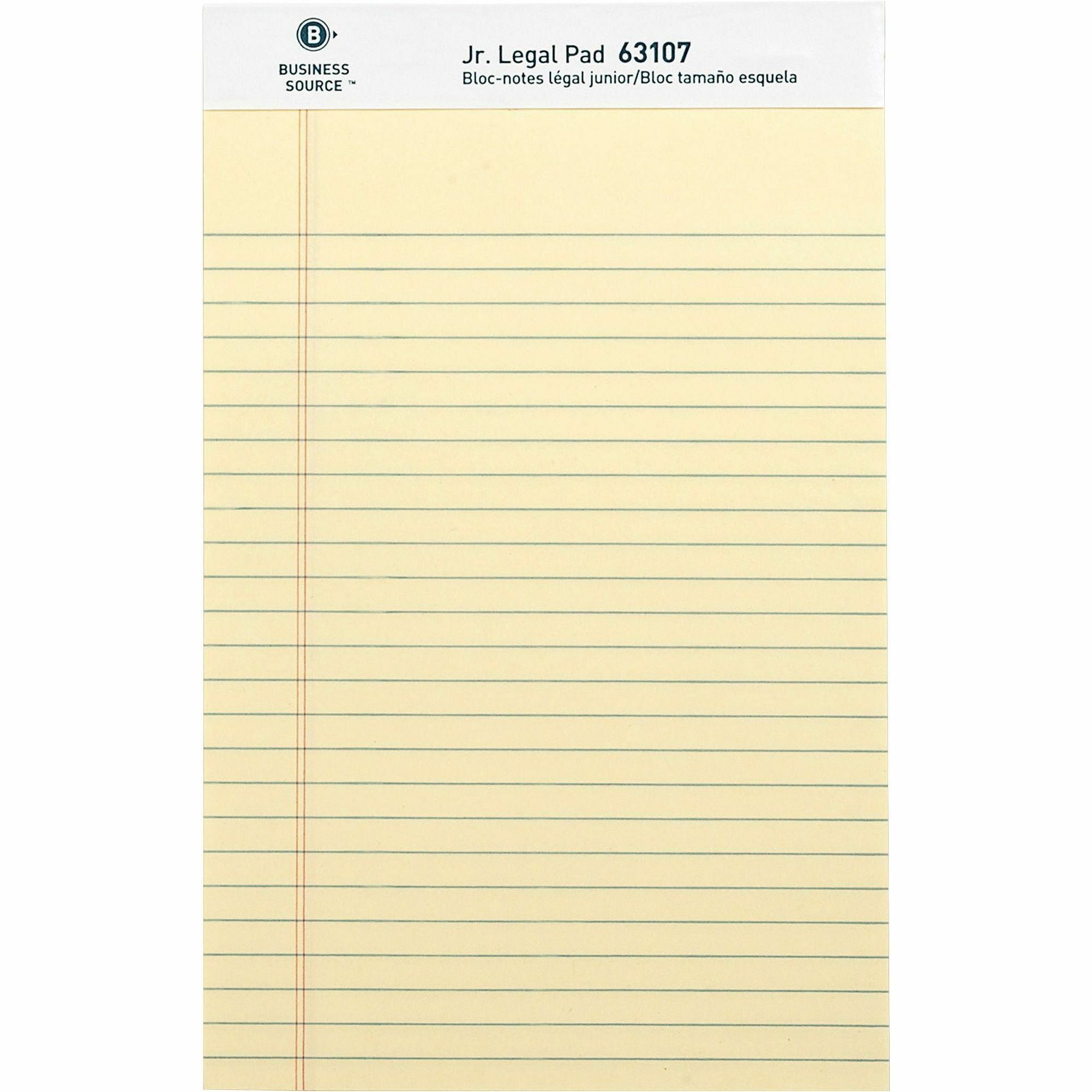Business Source Writing Pads - 50 Sheets - 0.28" Ruled - 16 lb Basis Weight - Jr.Legal - 8" x 5" - Canary Paper - Micro Perforated, Easy Tear, Sturdy Back - 1 Dozen - 