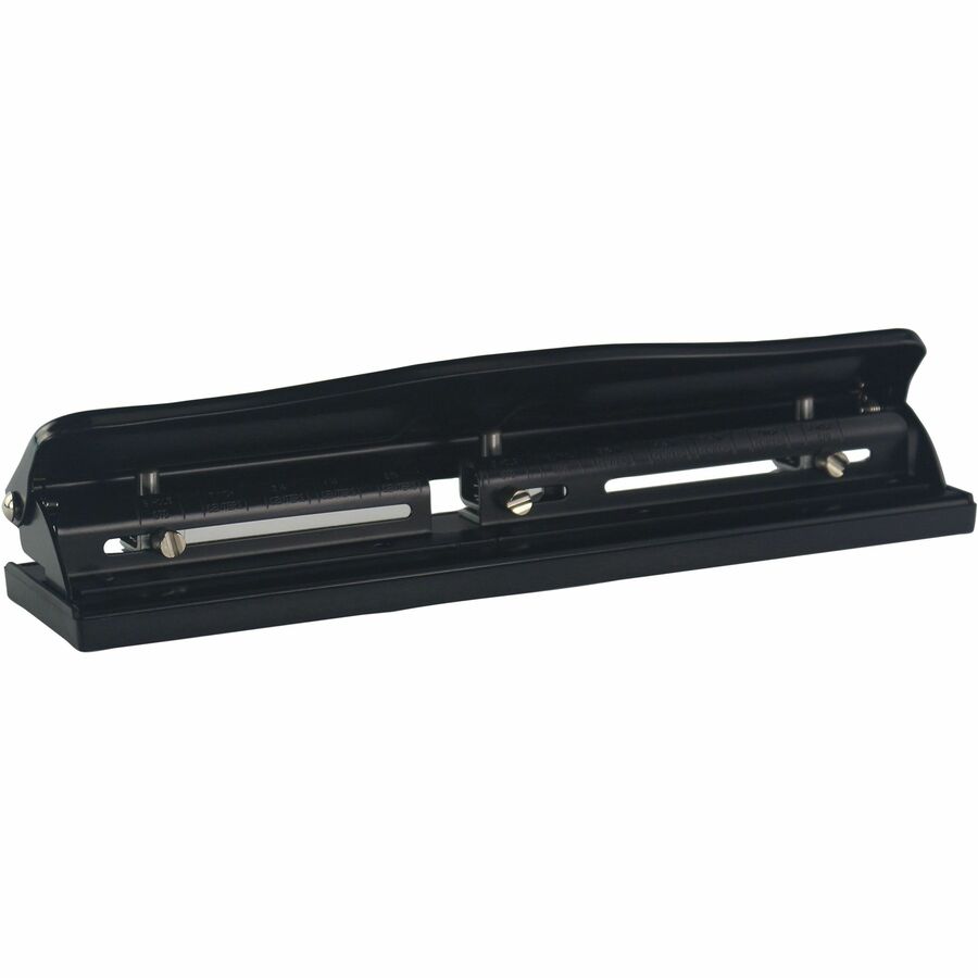 Business Source 3-Hole Adjustable Paper Punch - 3 Punch Head(s) - 11 Sheet of 16lb Paper - 1/4" Punch Size - Round Shape - Black