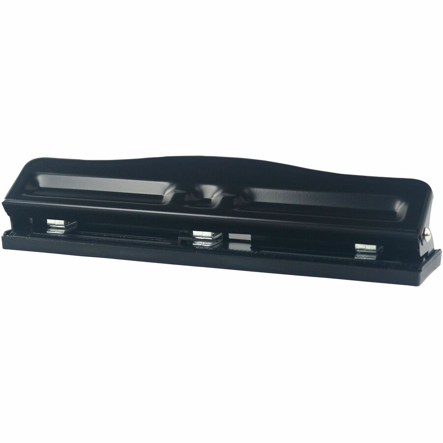 Business Source 3-Hole Adjustable Paper Punch - 3 Punch Head(s) - 11 Sheet of 16lb Paper - 1/4" Punch Size - Round Shape - Black