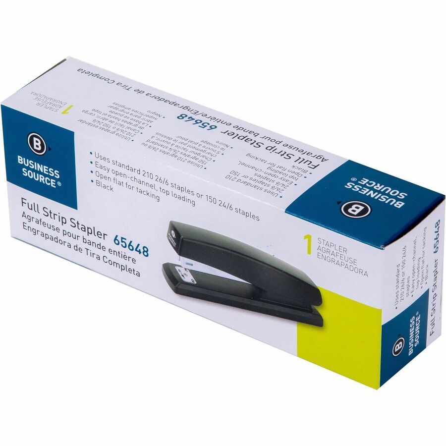 Business Source Full-Strip Desktop Stapler - 20 Sheets Capacity - 210 Staple Capacity - Full Strip - 1 Each - Black