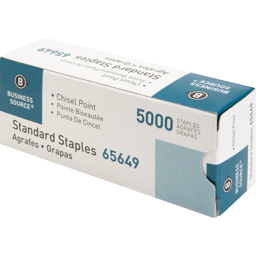 Business Source Standard Staples - 210 Per Strip - 1/4" Leg - 1/2" Crown - Holds 30 Sheet(s) - Chisel Point - Silver5000 / Box