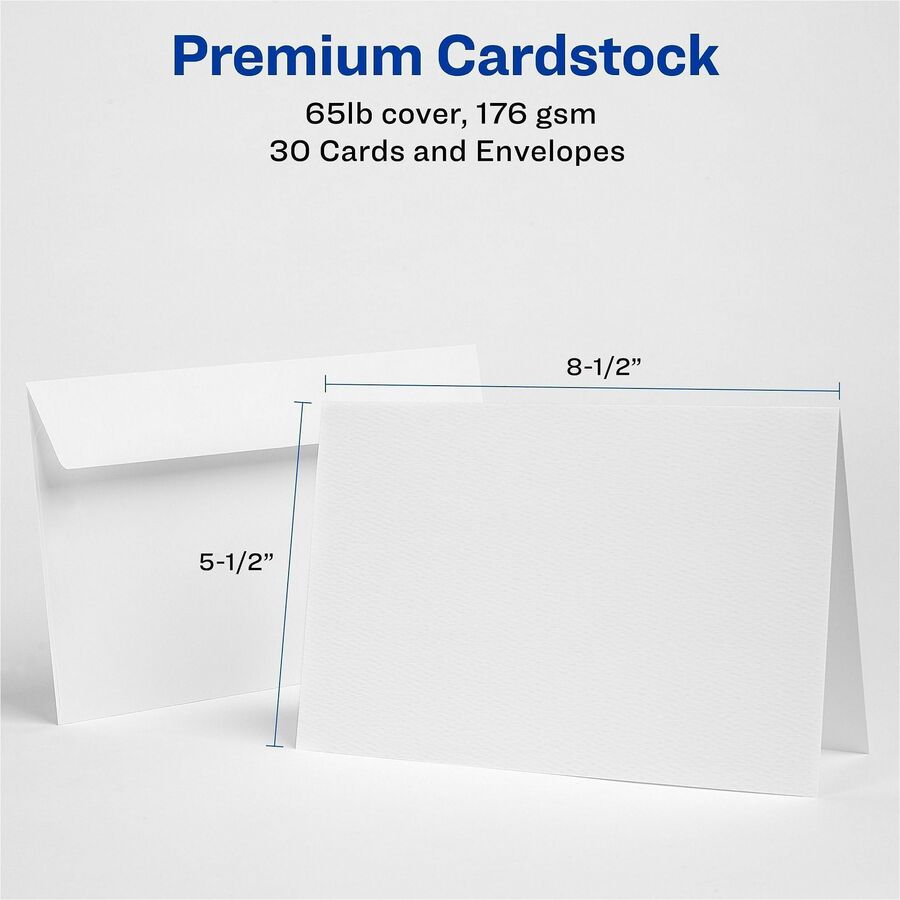 Avery Half-Fold Greeting Cards, Textured, Uncoated, 5-1/2" x 8-1/2" , 30 Cards (3378) - 5 1/2" x 8 1/2" - Textured - 6 / Carton - Uncoated, Heavyweight - White
