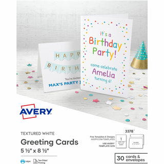 Avery Half-Fold Greeting Cards, Textured, Uncoated, 5-1/2" x 8-1/2" , 30 Cards (3378) - 5 1/2" x 8 1/2" - Textured - 6 / Carton - Uncoated, Heavyweight - White