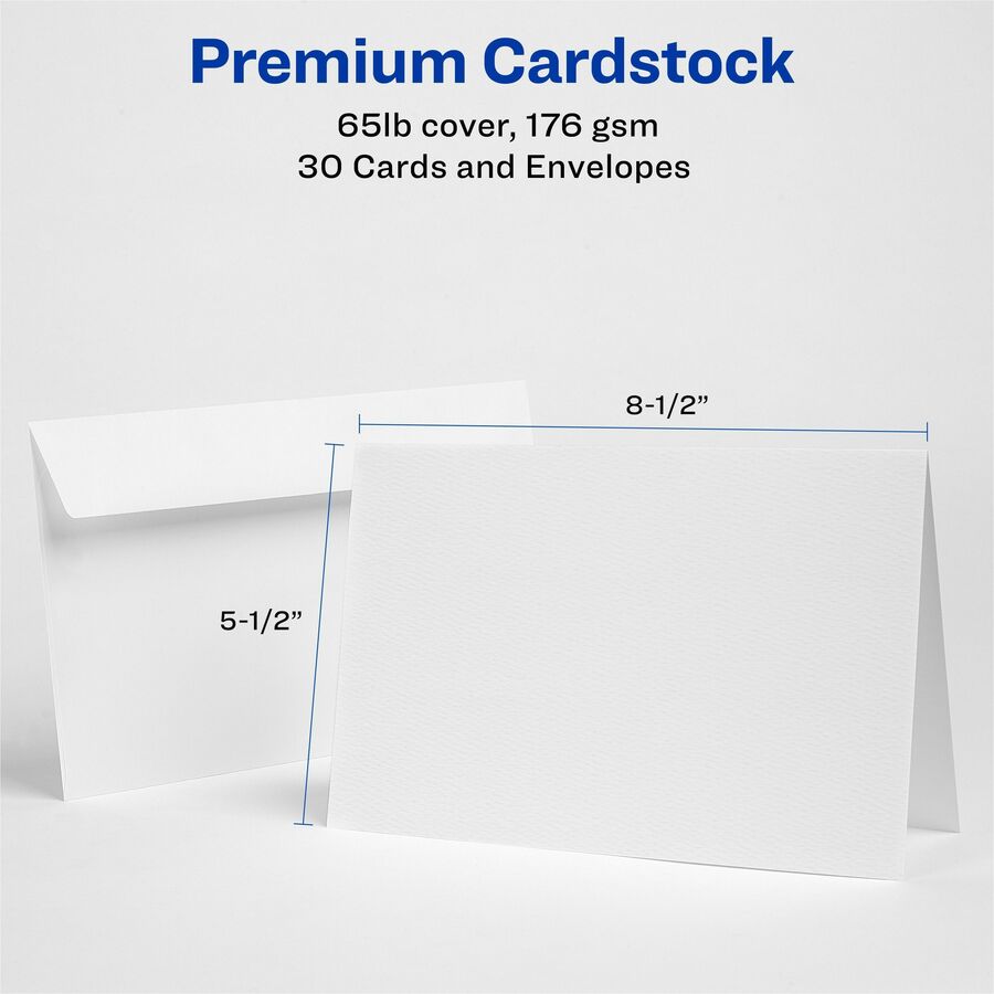 Avery Half-Fold Greeting Cards, Textured, Uncoated, 5-1/2" x 8-1/2" , 30 Cards (3378) - 5 1/2" x 8 1/2" - Textured - 6 / Carton - Uncoated, Heavyweight - White