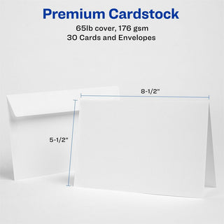 Avery Half-Fold Greeting Cards, Textured, Uncoated, 5-1/2" x 8-1/2" , 30 Cards (3378) - 5 1/2" x 8 1/2" - Textured - 6 / Carton - Uncoated, Heavyweight - White