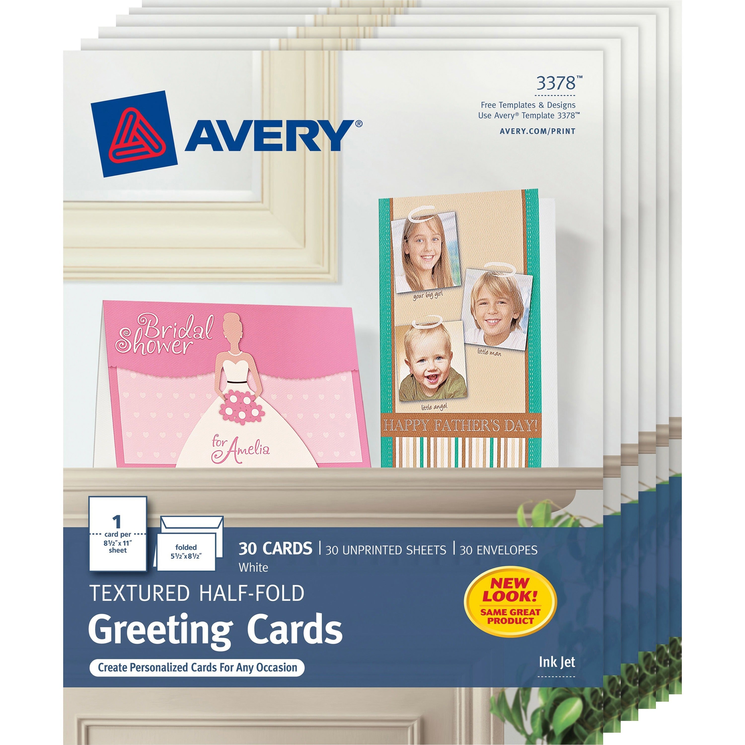 avery-half-fold-greeting-cards-textured-uncoated-5-1-2-x-8-1-2--30-cards-3378-5-1-2-x-8-1-2-textured-6-carton-uncoated-heavyweight-white_ave03378 - 1