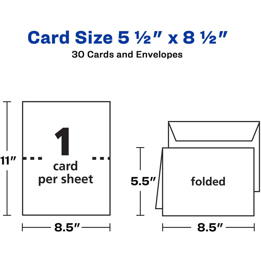 Avery Half-Fold Greeting Cards, Textured, Uncoated, 5-1/2" x 8-1/2" , 30 Cards (3378) - 5 1/2" x 8 1/2" - Textured - 6 / Carton - Uncoated, Heavyweight - White