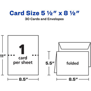 Avery Half-Fold Greeting Cards, Textured, Uncoated, 5-1/2" x 8-1/2" , 30 Cards (3378) - 5 1/2" x 8 1/2" - Textured - 6 / Carton - Uncoated, Heavyweight - White
