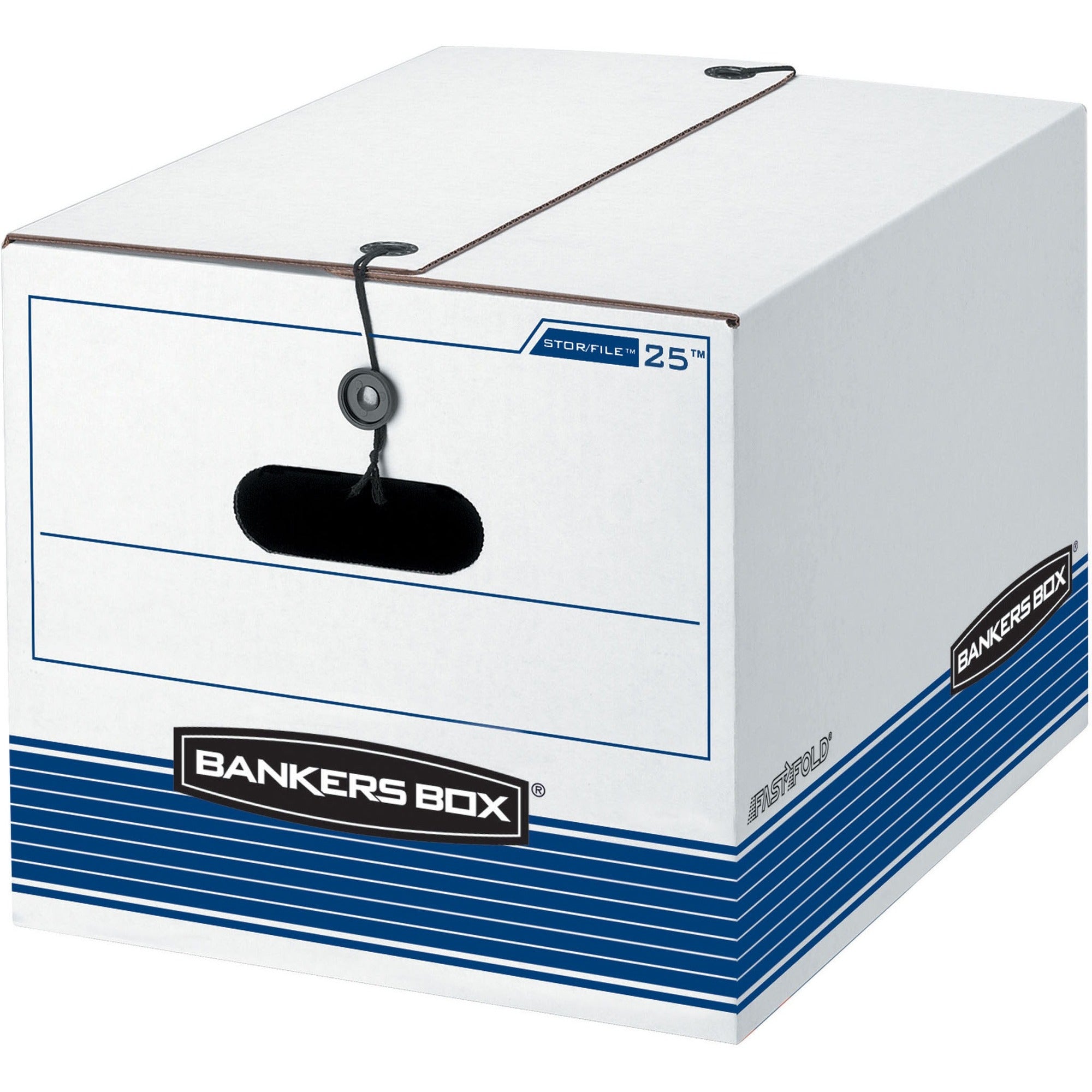 STOR/FILE Medium-Duty Strength Storage Boxes, Letter/Legal Files, 12.25" x 16" x 11", White/Blue, 4/Carton