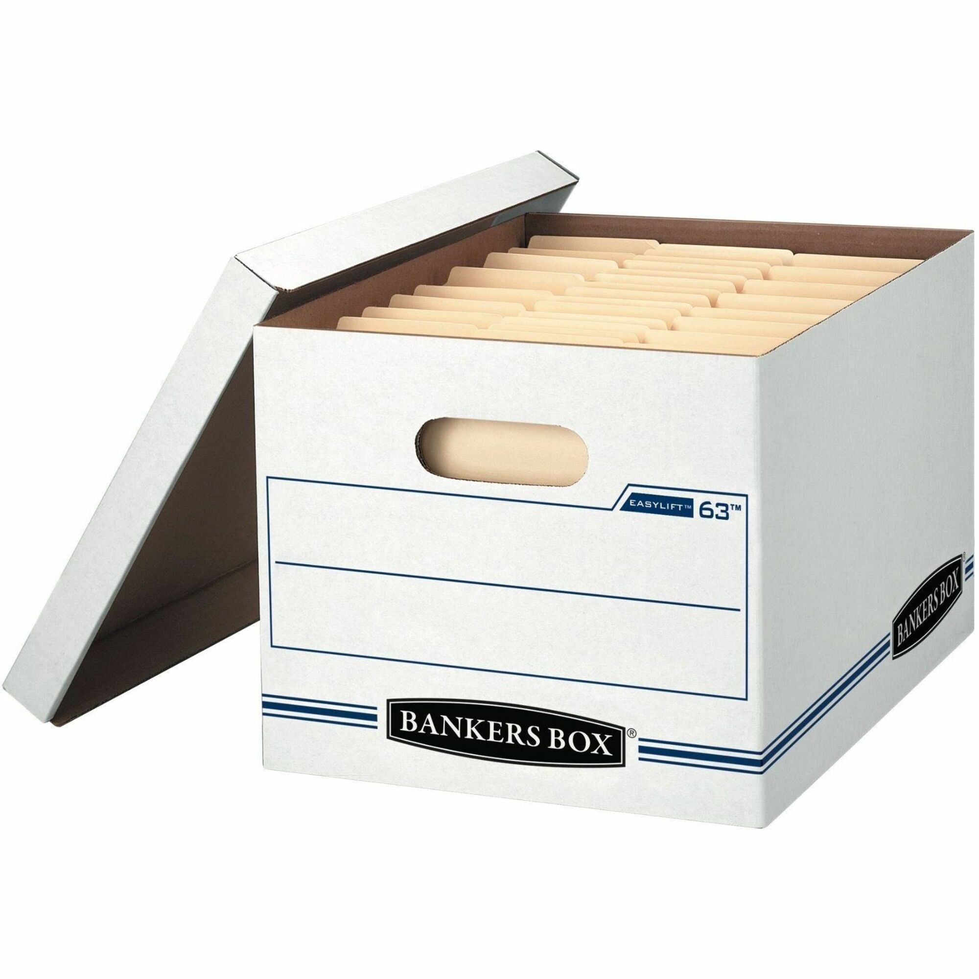 EASYLIFT Basic-Duty Strength Storage Boxes, Letter Files, 12.75" x 13.25" x 10.5", White/Blue, 12/Carton