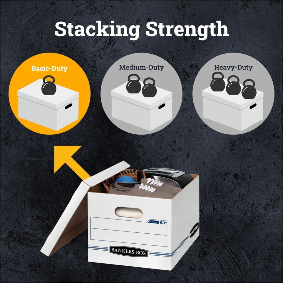 EASYLIFT Basic-Duty Strength Storage Boxes, Letter Files, 12.75" x 13.25" x 10.5", White/Blue, 12/Carton