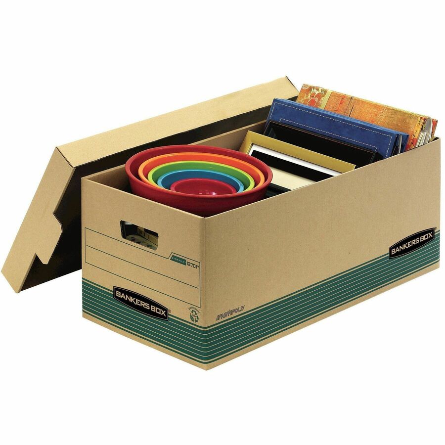 STOR/FILE Medium-Duty 100% Recycled Storage Boxes, Letter Files, 12.88" x 25.38" x 10.25", Kraft/Green, 12/Carton