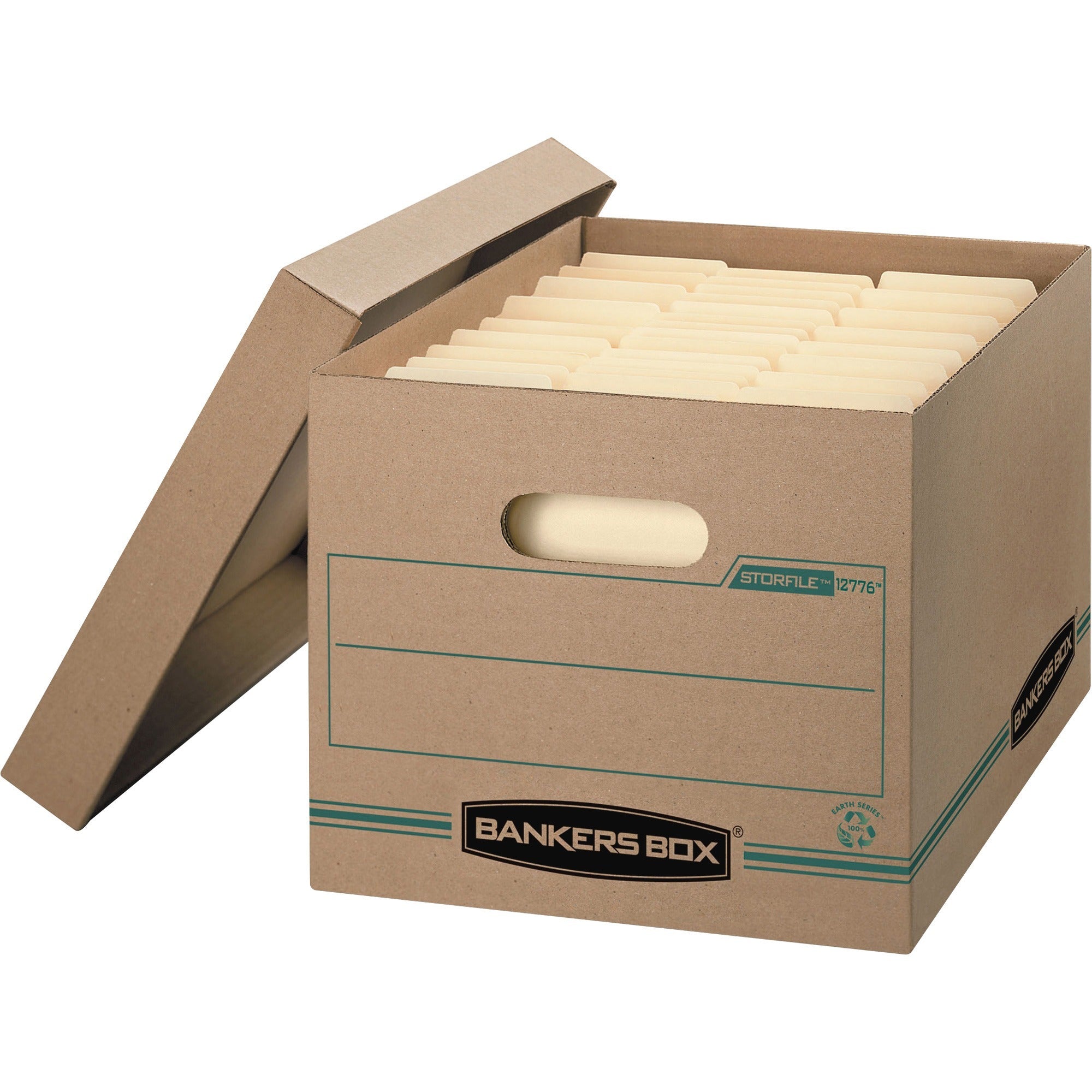 STOR/FILE Basic-Duty Storage Boxes, Letter/Legal Files, 12.5" x 16.25" x 10.5", Kraft/Green, 12/Carton