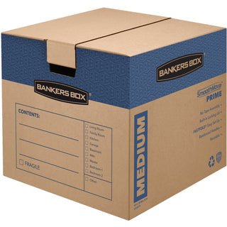 SmoothMove Prime Moving/Storage Boxes, Hinged Lid, Regular Slotted Container, Medium, 18" x 18" x 16", Brown/Blue, 8/Carton