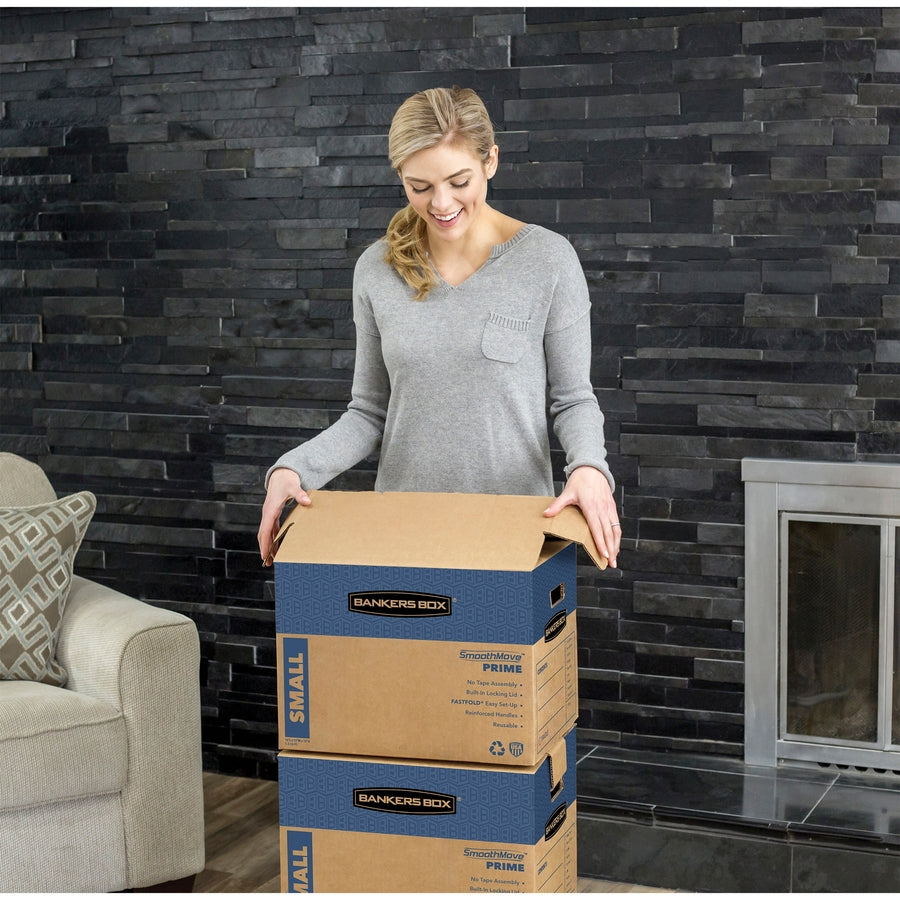 SmoothMove Prime Moving/Storage Boxes, Hinged Lid, Regular Slotted Container (RSC), 18" x 24" x 18", Brown/Blue, 6/Carton
