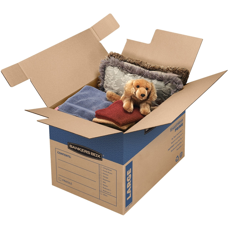 SmoothMove Prime Moving/Storage Boxes, Hinged Lid, Regular Slotted Container (RSC), 18" x 24" x 18", Brown/Blue, 6/Carton