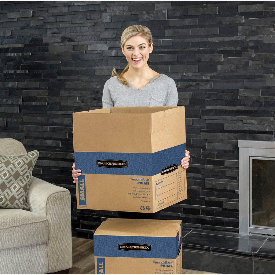 SmoothMove Prime Moving/Storage Boxes, Hinged Lid, Regular Slotted Container (RSC), 18" x 24" x 18", Brown/Blue, 6/Carton