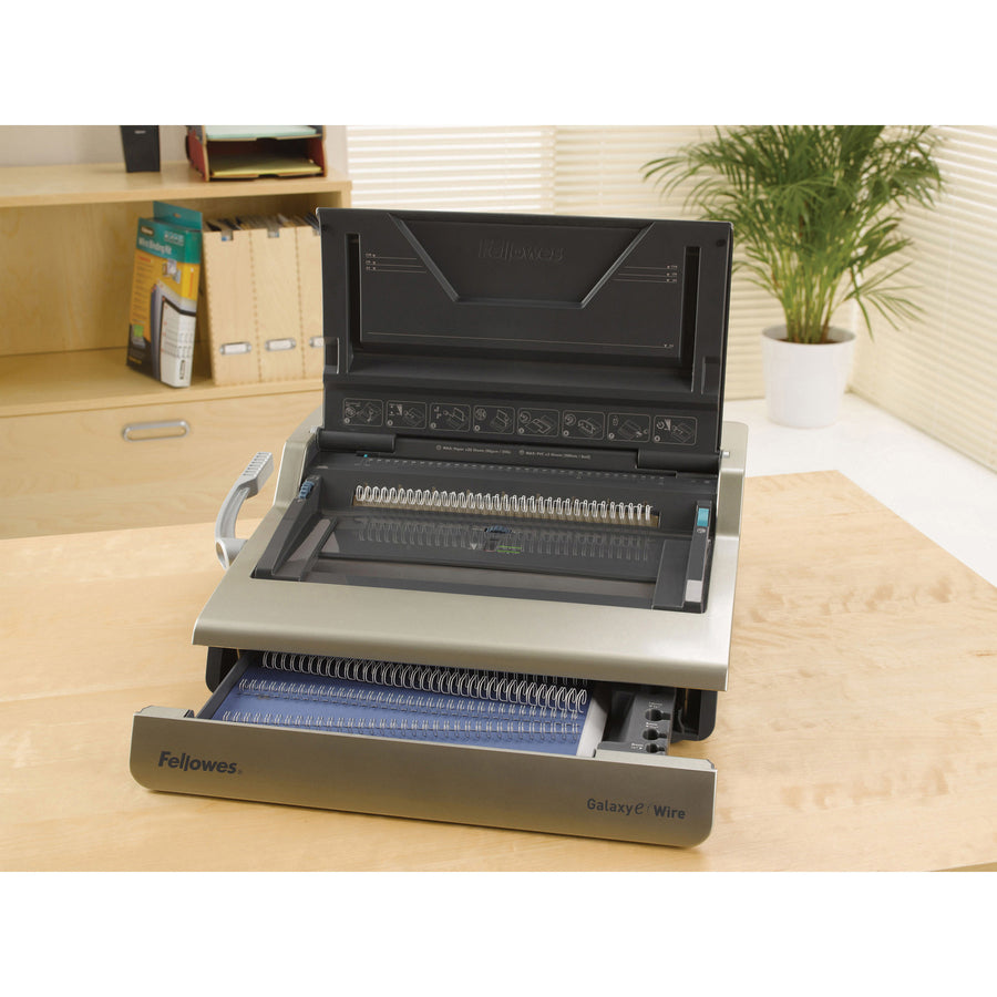 Fellowes Galaxy-E Electric Wire Binding Machine w/ Starter Kit - A4, A5 - 6.5" x 17.8" x 19.7" - Gray - 