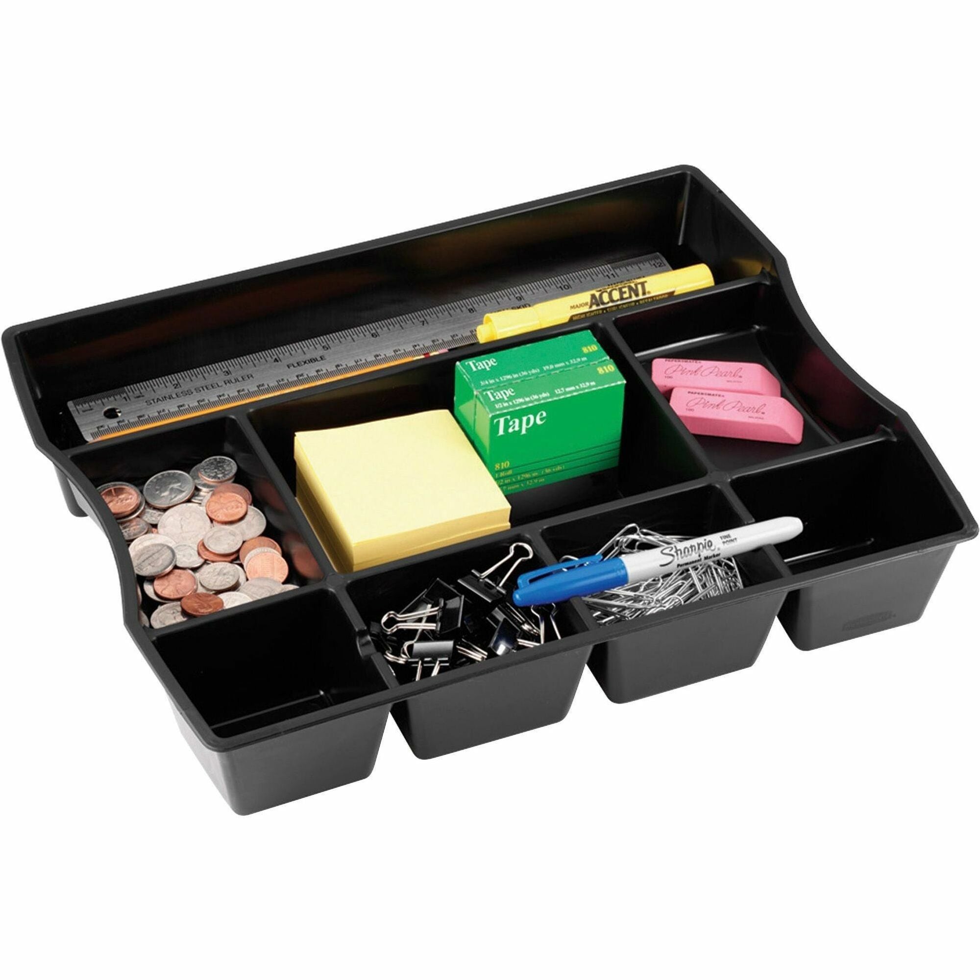 Regeneration Deep Drawer Organizer, Eight Compartments, 14.88 x 11.88 x 2.5, Plastic, Black