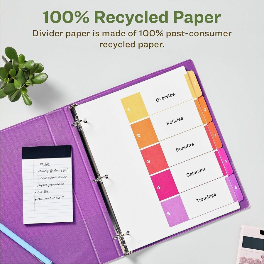 Customizable Table of Contents Ready Index Dividers with Multicolor Tabs, 5-Tab, 1 to 5, 11 x 8.5, White, 3 Sets