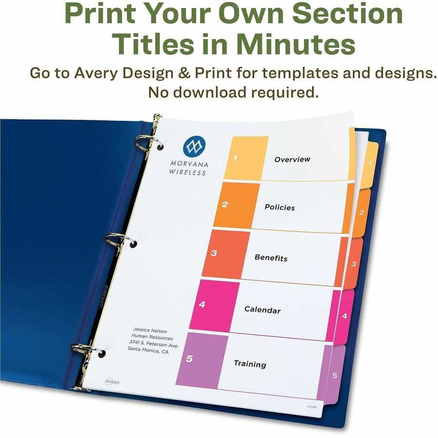 Customizable Table of Contents Ready Index Dividers with Multicolor Tabs, 5-Tab, 1 to 5, 11 x 8.5, White, 3 Sets