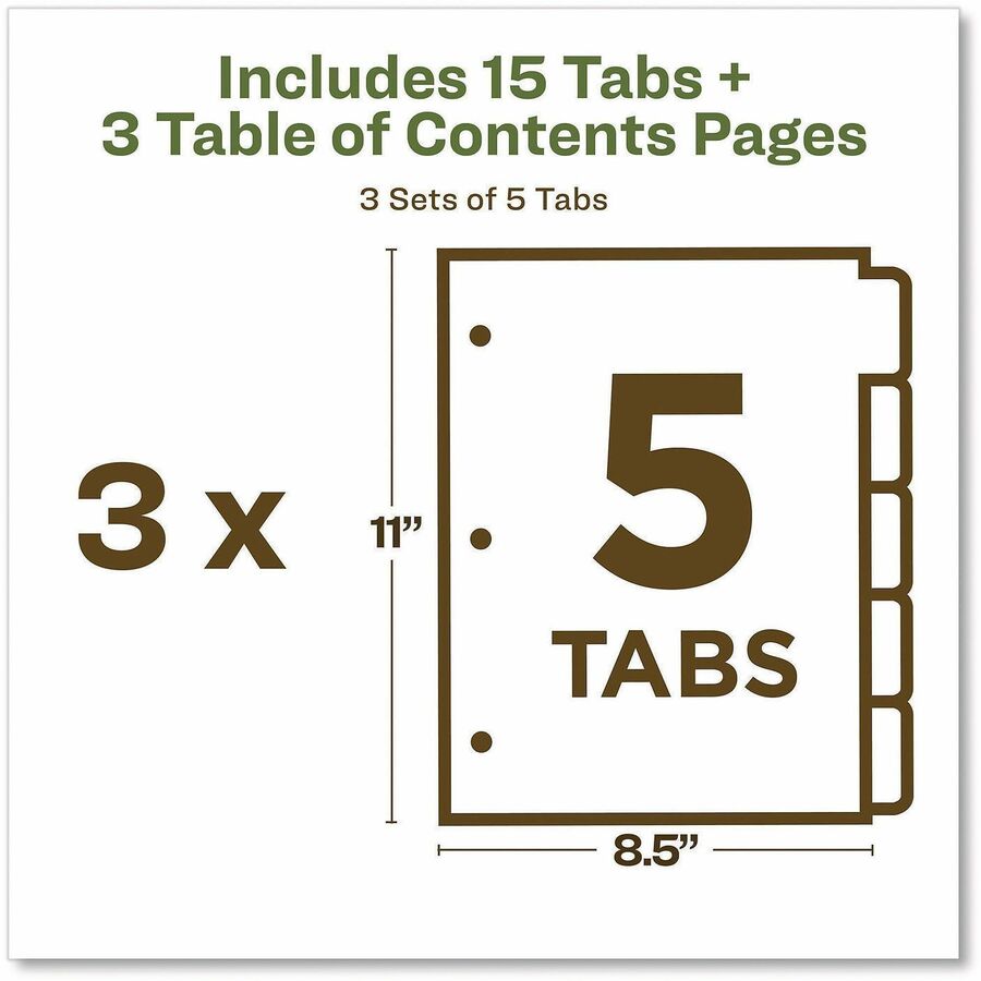 Customizable Table of Contents Ready Index Dividers with Multicolor Tabs, 5-Tab, 1 to 5, 11 x 8.5, White, 3 Sets