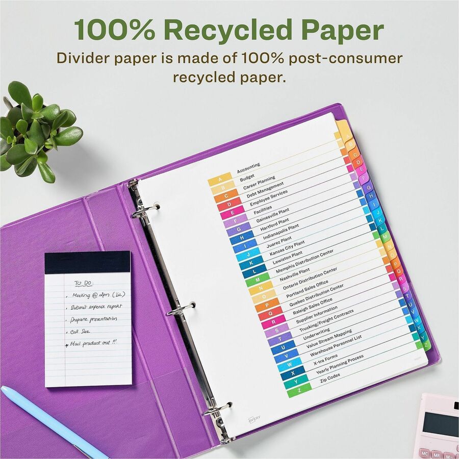 Customizable Table of Contents Ready Index Dividers with Multicolor Tabs, 26-Tab, A to Z, 11 x 8.5, White, 1 Set