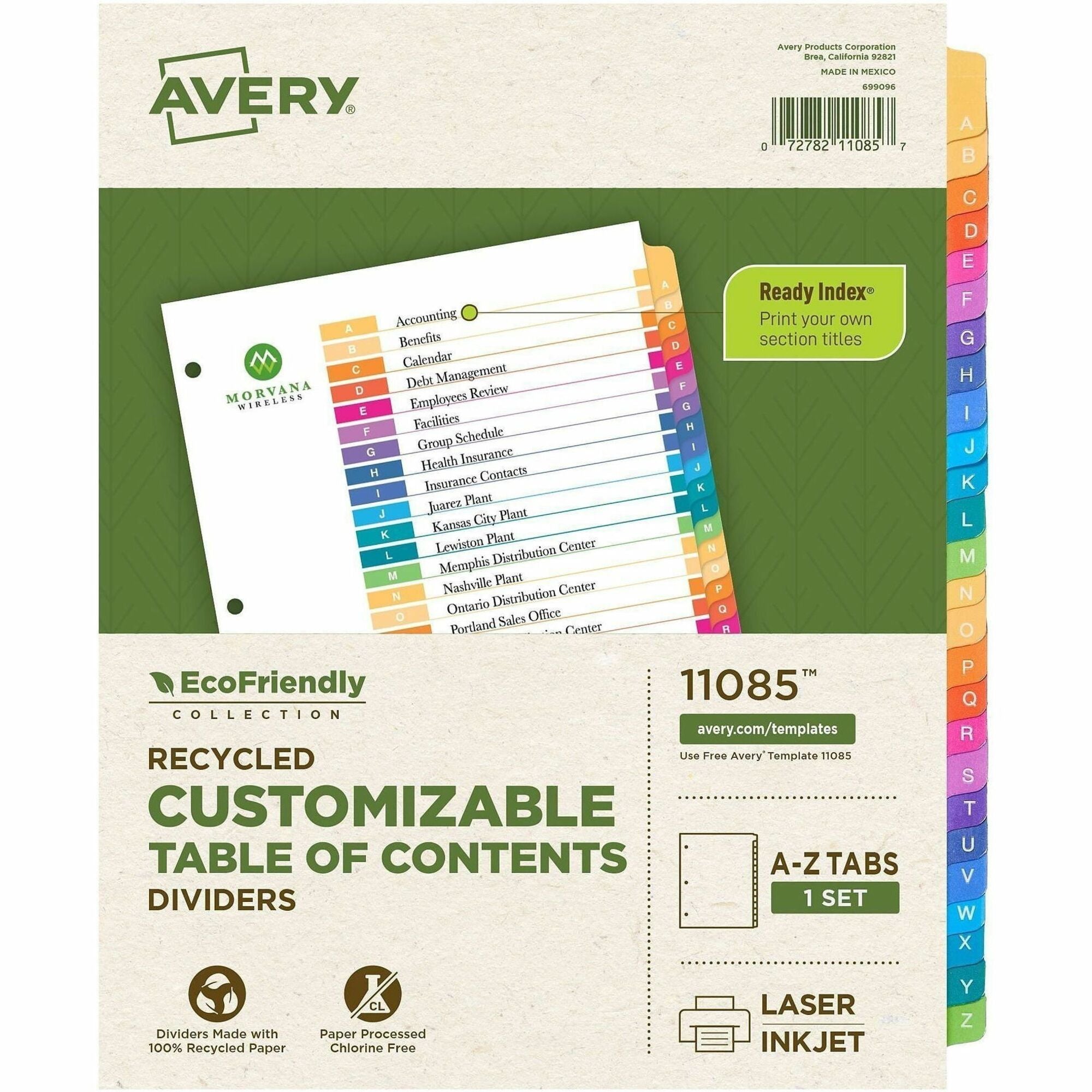 Customizable Table of Contents Ready Index Dividers with Multicolor Tabs, 26-Tab, A to Z, 11 x 8.5, White, 1 Set