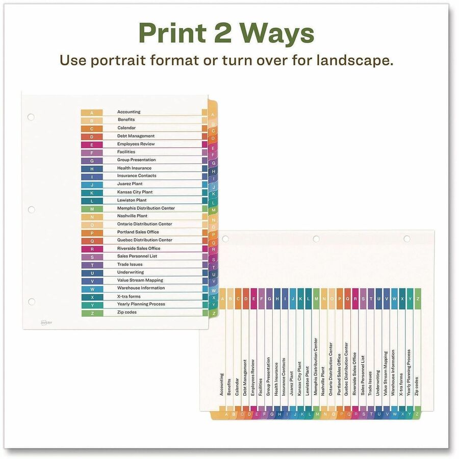 Customizable Table of Contents Ready Index Dividers with Multicolor Tabs, 26-Tab, A to Z, 11 x 8.5, White, 1 Set