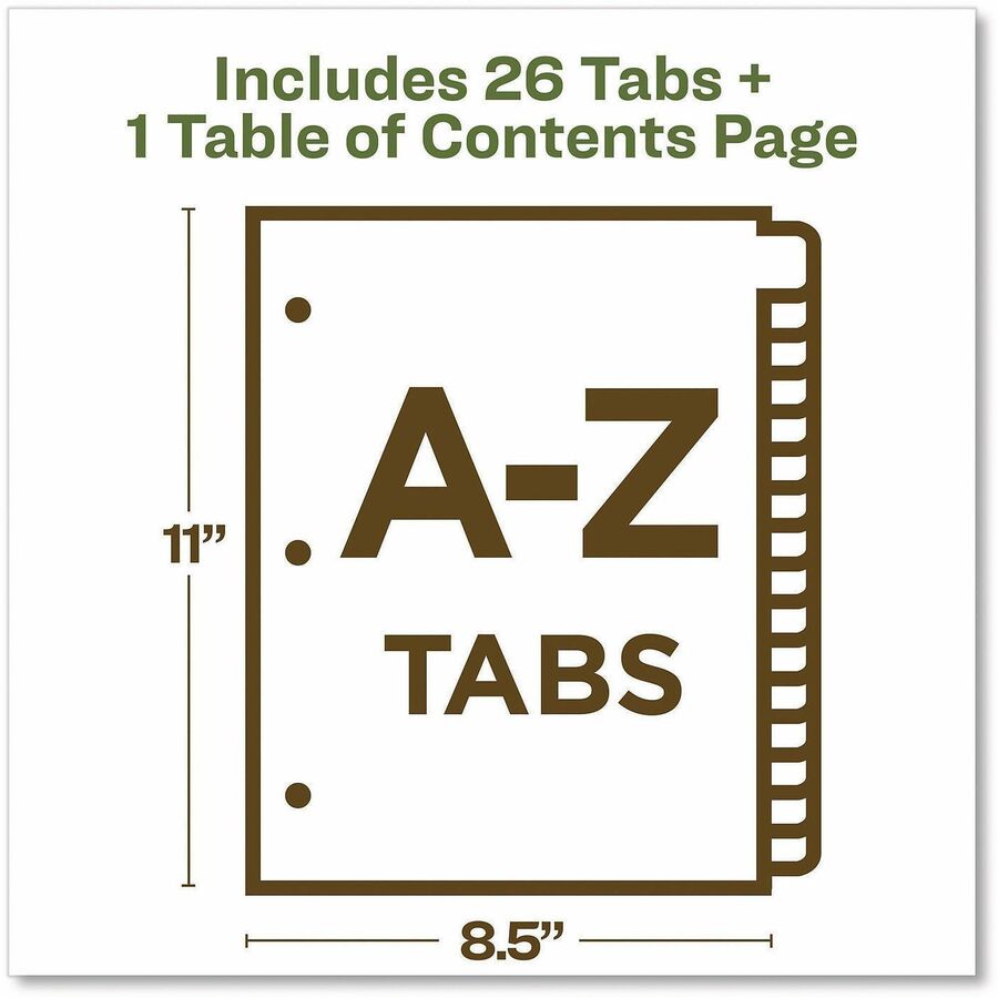 Customizable Table of Contents Ready Index Dividers with Multicolor Tabs, 26-Tab, A to Z, 11 x 8.5, White, 1 Set