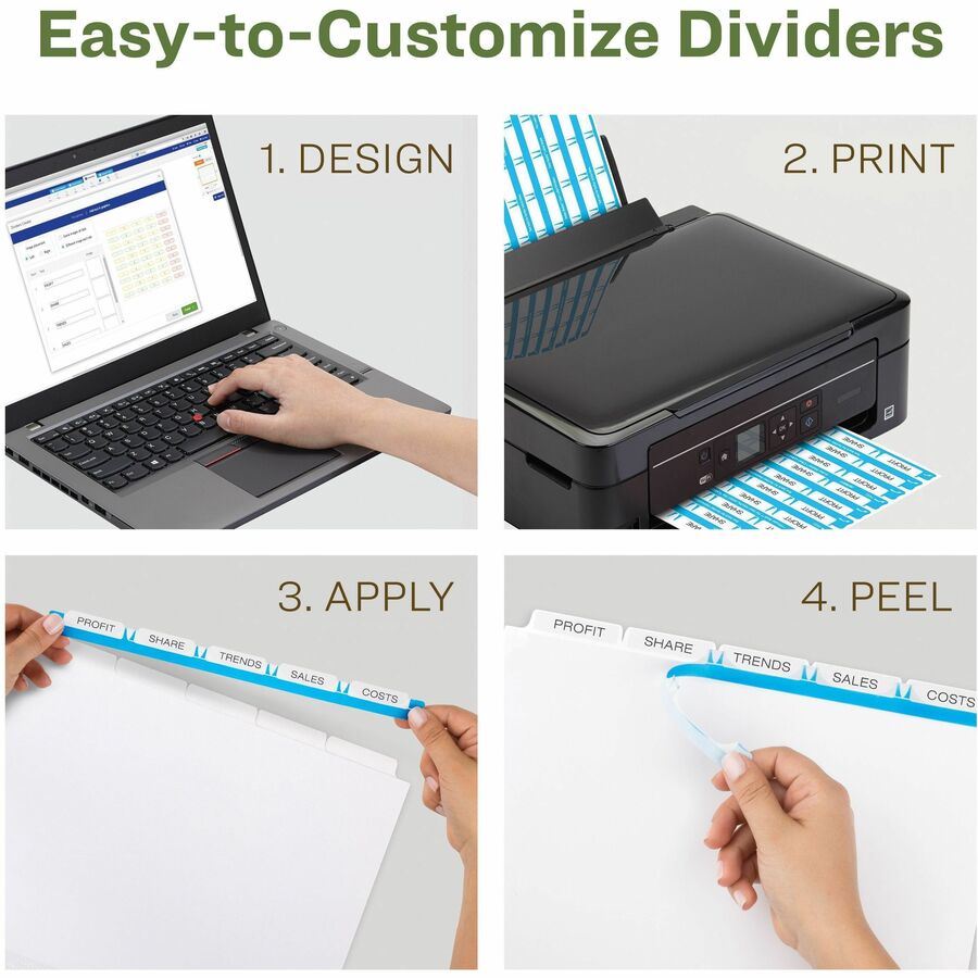 Index Maker EcoFriendly Print and Apply Clear Label Dividers with White Tabs, 5-Tab, 11 x 8.5, White, 5 Sets