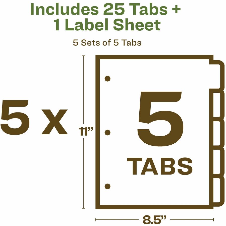 Index Maker EcoFriendly Print and Apply Clear Label Dividers with White Tabs, 5-Tab, 11 x 8.5, White, 5 Sets