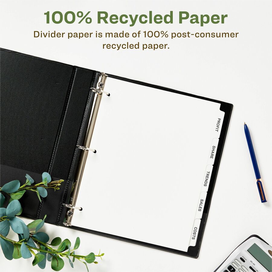 Index Maker EcoFriendly Print and Apply Clear Label Dividers with White Tabs, 5-Tab, 11 x 8.5, White, 5 Sets