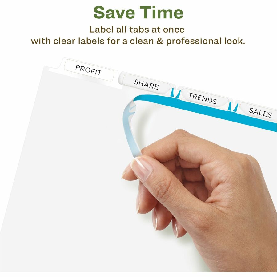Index Maker EcoFriendly Print and Apply Clear Label Dividers with White Tabs, 5-Tab, 11 x 8.5, White, 5 Sets