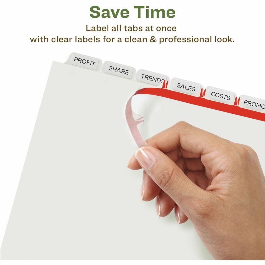Index Maker EcoFriendly Print and Apply Clear Label Dividers with White Tabs, 8-Tab, 11 x 8.5, White, 5 Sets