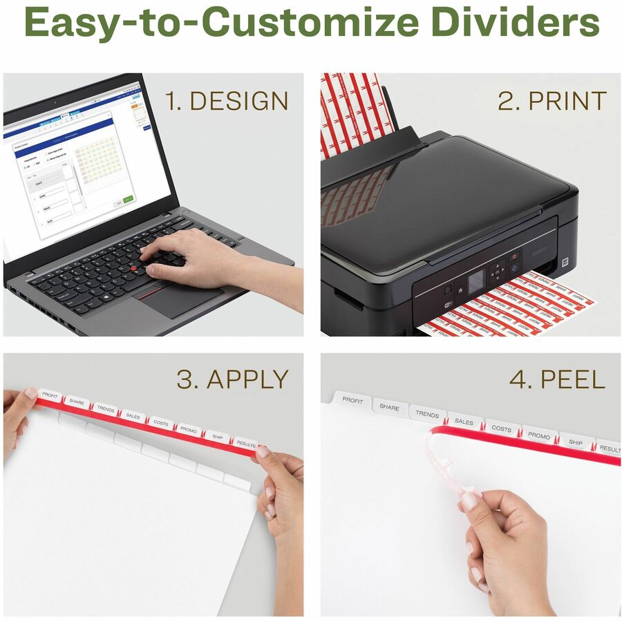 Index Maker EcoFriendly Print and Apply Clear Label Dividers with White Tabs, 8-Tab, 11 x 8.5, White, 5 Sets