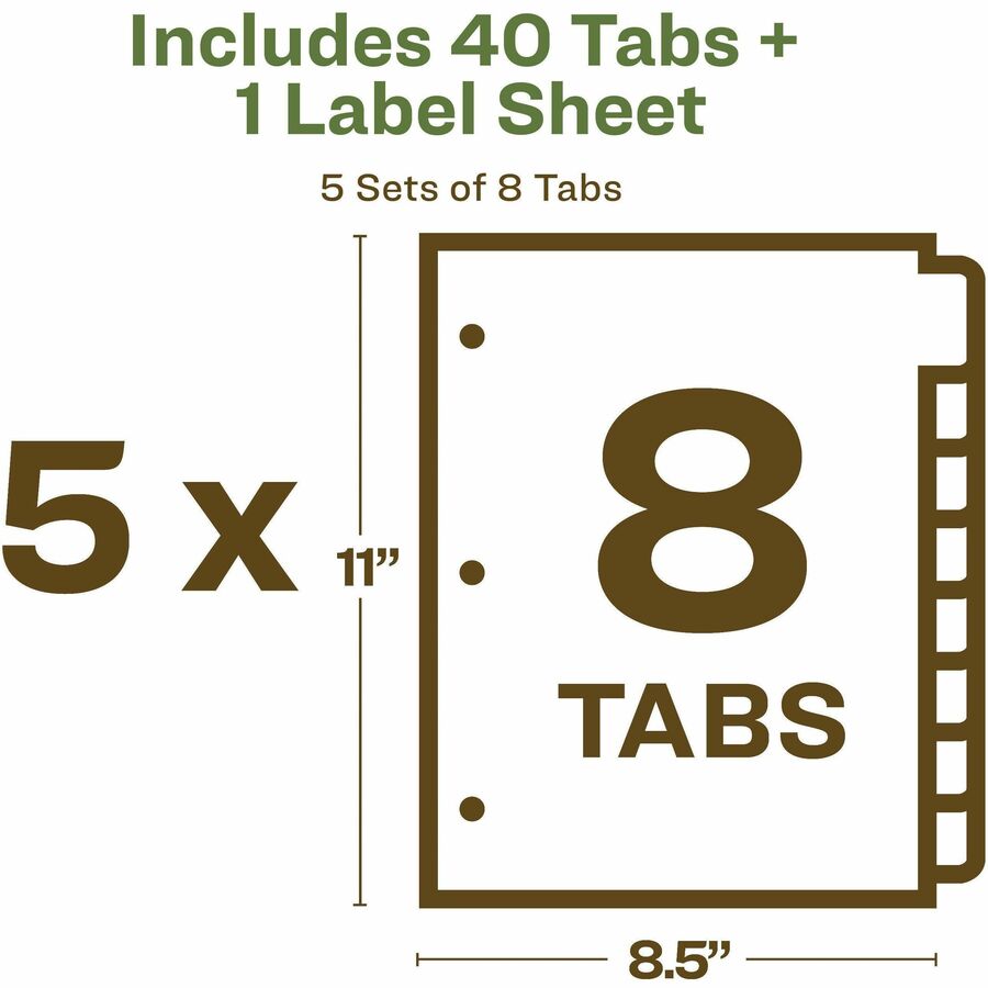 Index Maker EcoFriendly Print and Apply Clear Label Dividers with White Tabs, 8-Tab, 11 x 8.5, White, 5 Sets