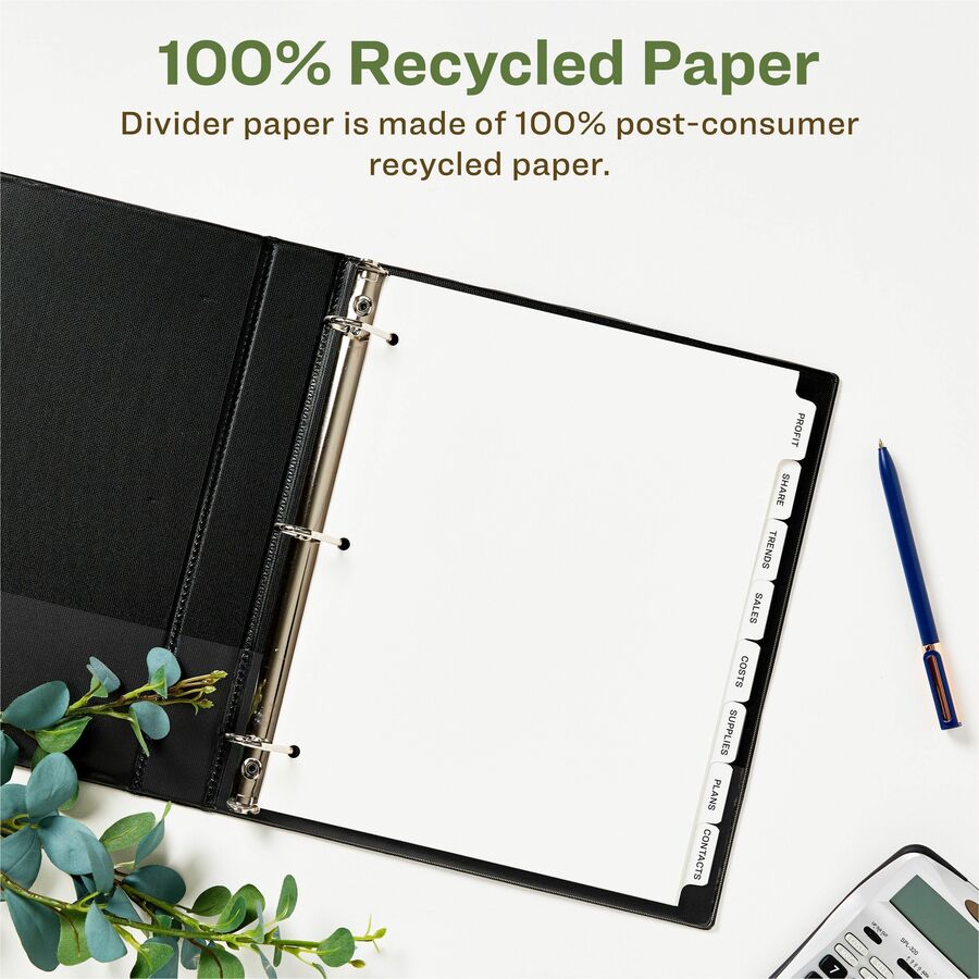 Index Maker EcoFriendly Print and Apply Clear Label Dividers with White Tabs, 8-Tab, 11 x 8.5, White, 5 Sets