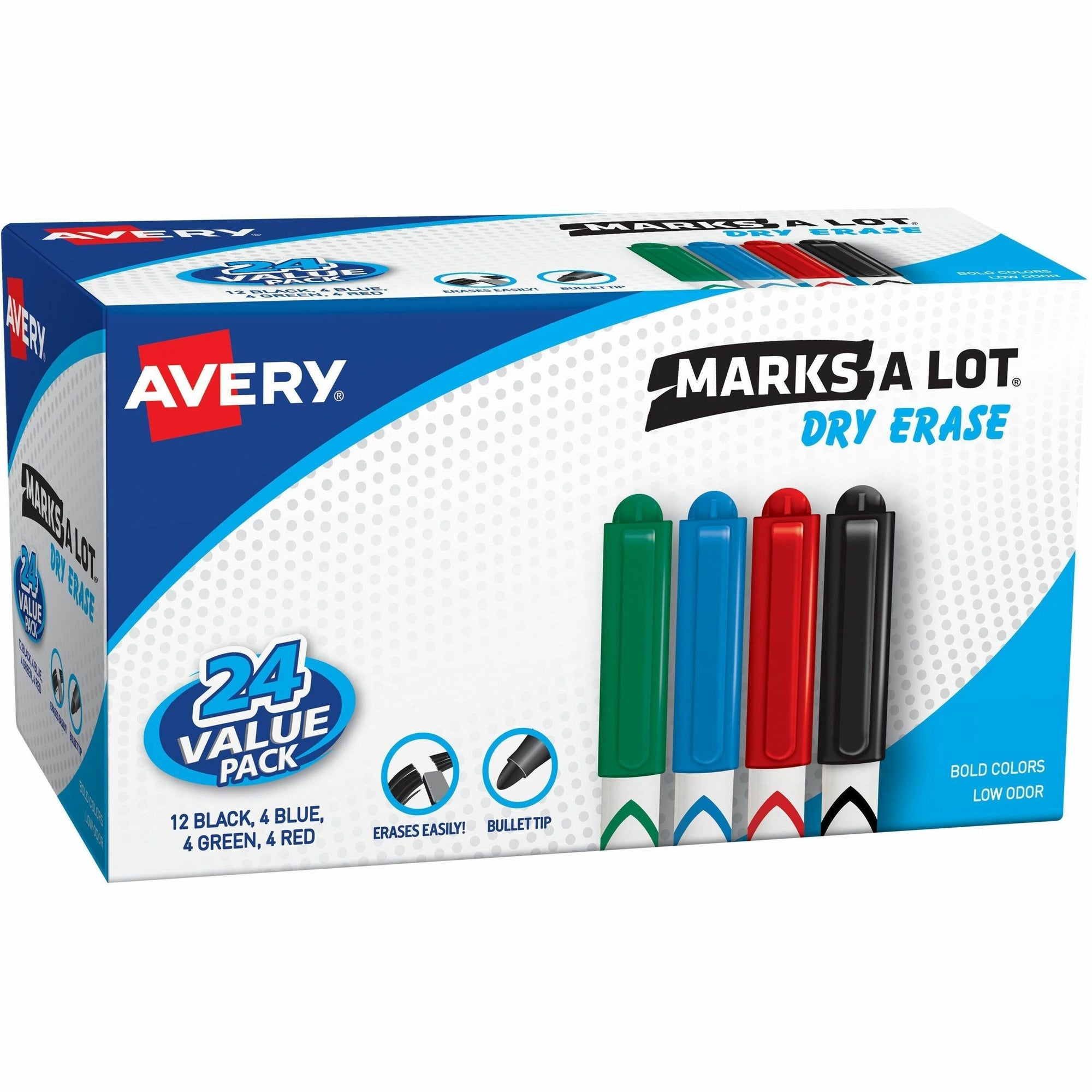MARKS A LOT Pen-Style Dry Erase Marker Value Pack, Medium Chisel Tip, Assorted Colors, 24/Set (29860)