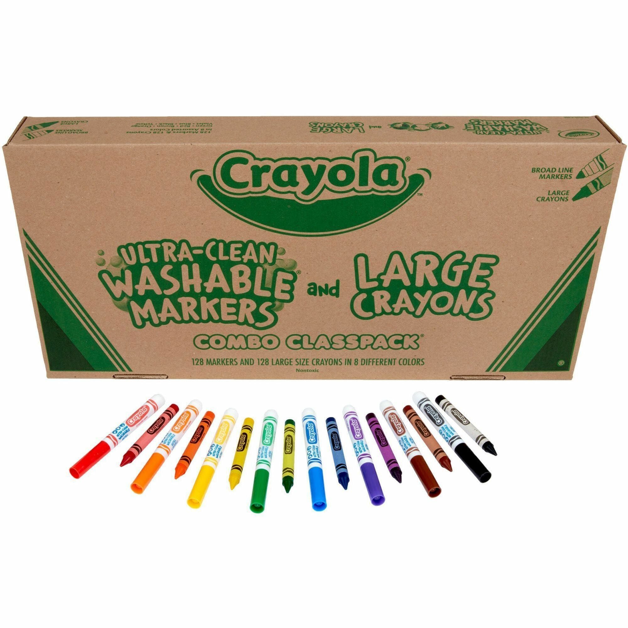 Crayon and Ultra-Clean Washable Marker Classpack, 8 Colors, 128 Each Crayons/Markers, 256/Box