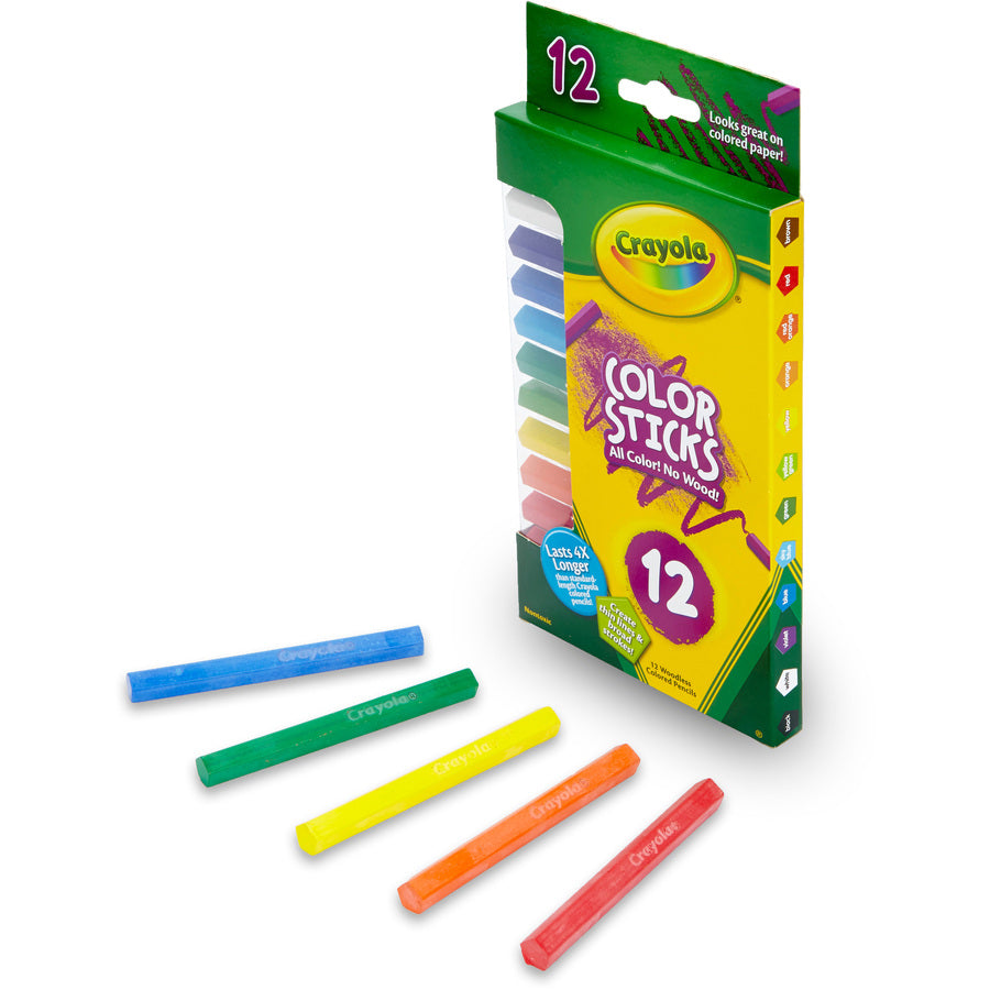 Crayola 12 Color Sticks Woodless Colored Pencils - Red, Red Orange, Orange, Yellow, Yellow Green, Green, Sky Blue, Blue, Violet, Brown, Black, ... Lead - 12 / Set - 