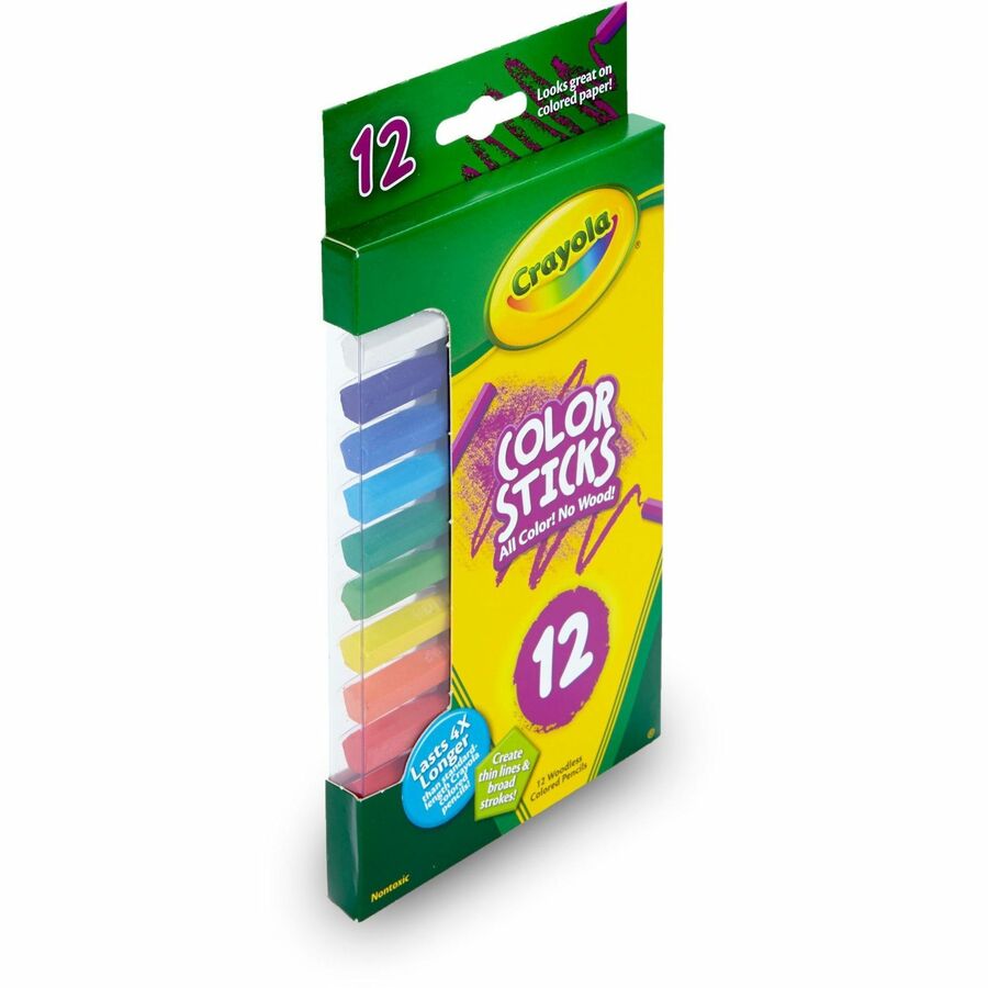 Crayola 12 Color Sticks Woodless Colored Pencils - Red, Red Orange, Orange, Yellow, Yellow Green, Green, Sky Blue, Blue, Violet, Brown, Black, ... Lead - 12 / Set