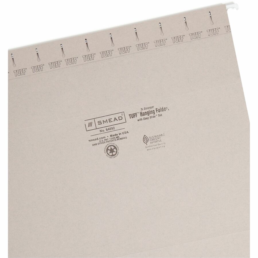 TUFF Hanging Folders with Easy Slide Tab, Letter Size, 1/3-Cut Tabs, Steel Gray, 18/Box