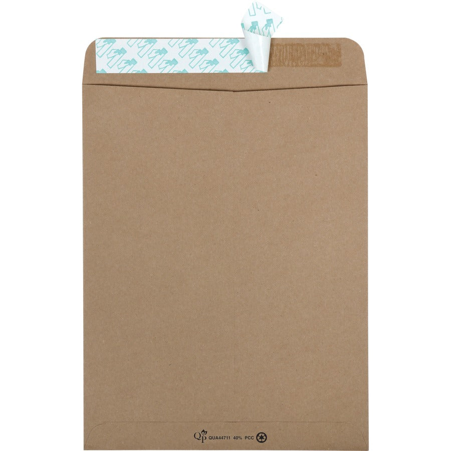Recycled Brown Kraft Redi-Strip Envelope, #10 1/2, Cheese Blade Flap, Redi-Strip Closure, 9 x 12, Brown Kraft, 100/Box