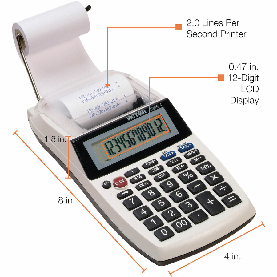 1205-4 Palm/Desktop One-Color Printing Calculator, Black Print, 2 Lines/Sec