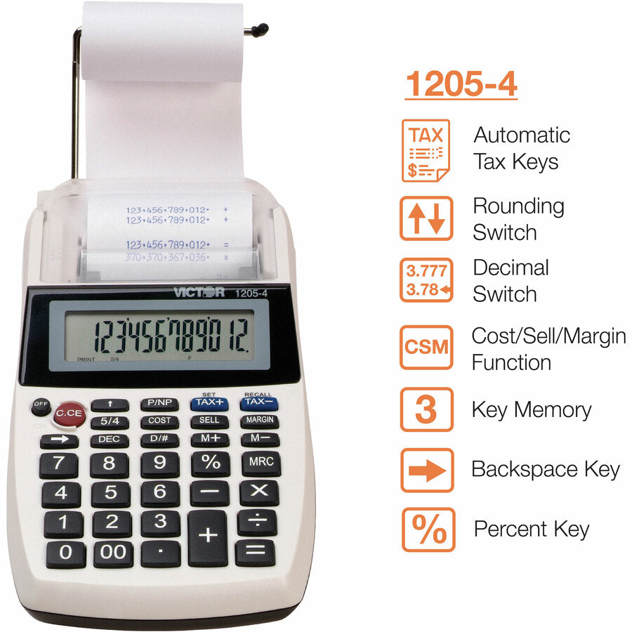 1205-4 Palm/Desktop One-Color Printing Calculator, Black Print, 2 Lines/Sec