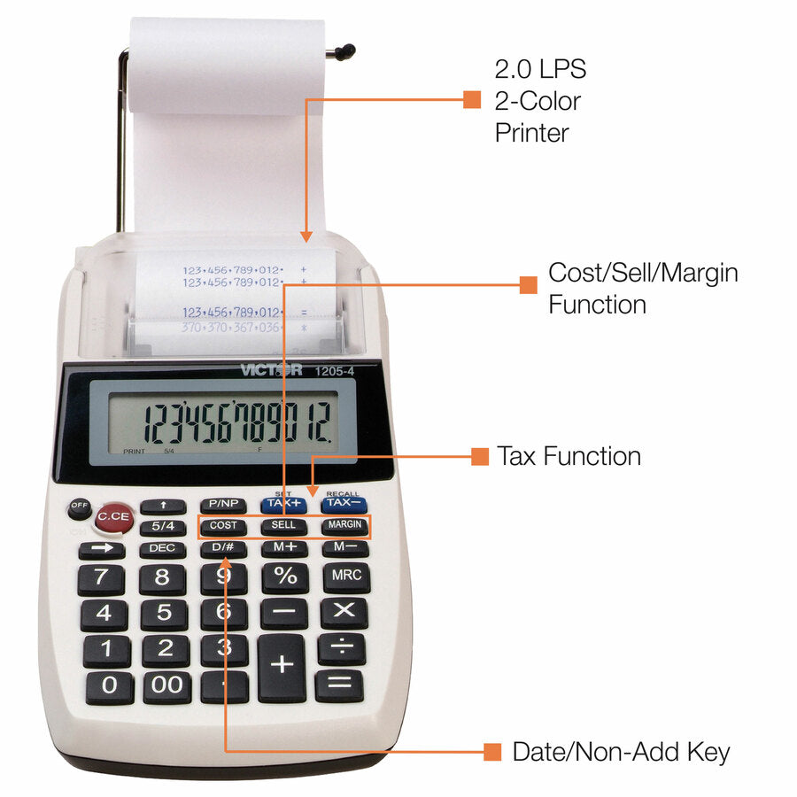 1205-4 Palm/Desktop One-Color Printing Calculator, Black Print, 2 Lines/Sec