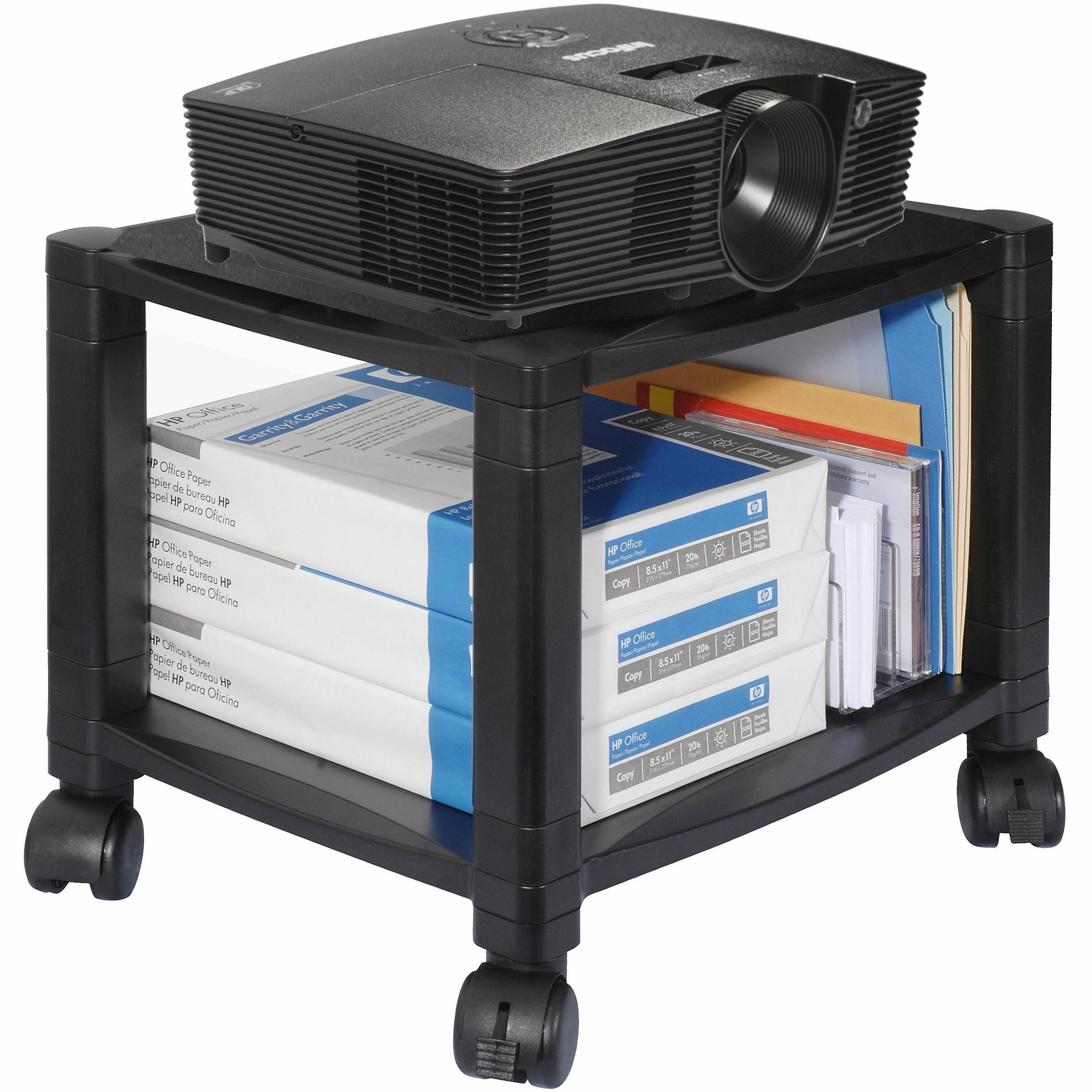Height-Adjustable Under-Desk Printer Cart, Plastic, 2 Shelves, 75 lb Capacity, 17" x 13.25" x 14.13", Black