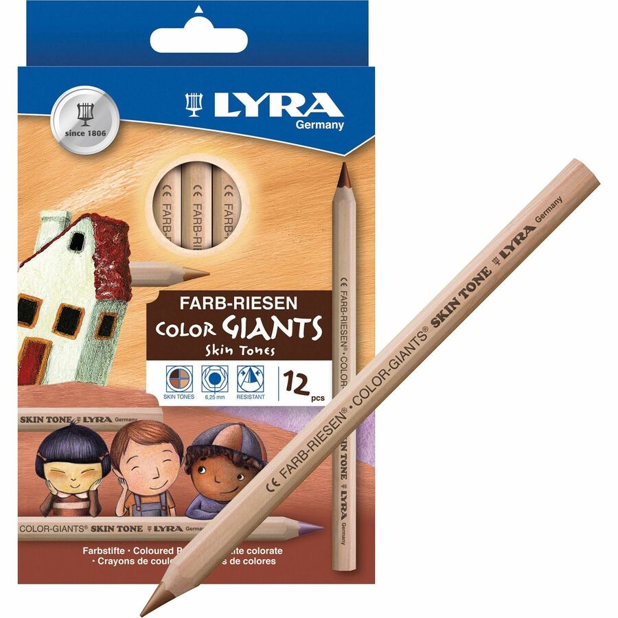 Lyra Color-Giants Skin Tone Colored Pencils - 6.3 mm Lead Diameter - Assorted Lead - 12 / Pack - 