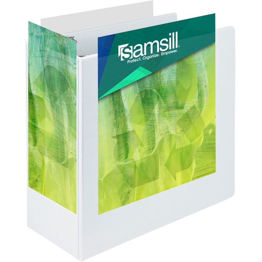 Samsill Earth's Choice Plant-based Durable View Binder - 5" Binder Capacity - Letter - 8 1/2" x 11" Sheet Size - 1070 Sheet Capacity - D-Ring Fastener(s) - 2 Pocket(s) - Plastic, Chipboard - White - 1.76 lb - Recycled - Archival-safe, Clear Overlay, - 